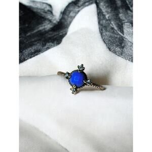 Silver Plate Ring Blue Stone , Small, Ethnic , Size 10